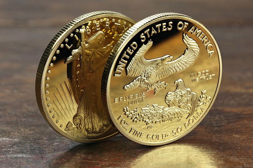 United States of America Gold Coins on a table