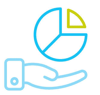 Icon of a hand holding a pi chart showing diversified investment portfolio