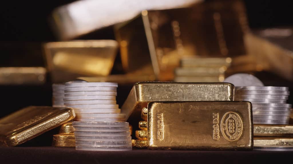 Stack of Gold Bars and Coins